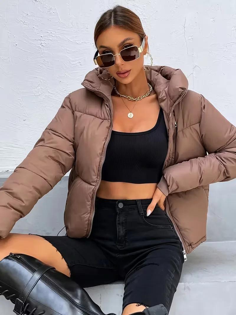 Chaqueta Dama Capucha Abrigo de Invierno Corto Grueso Moda Fácil Holga