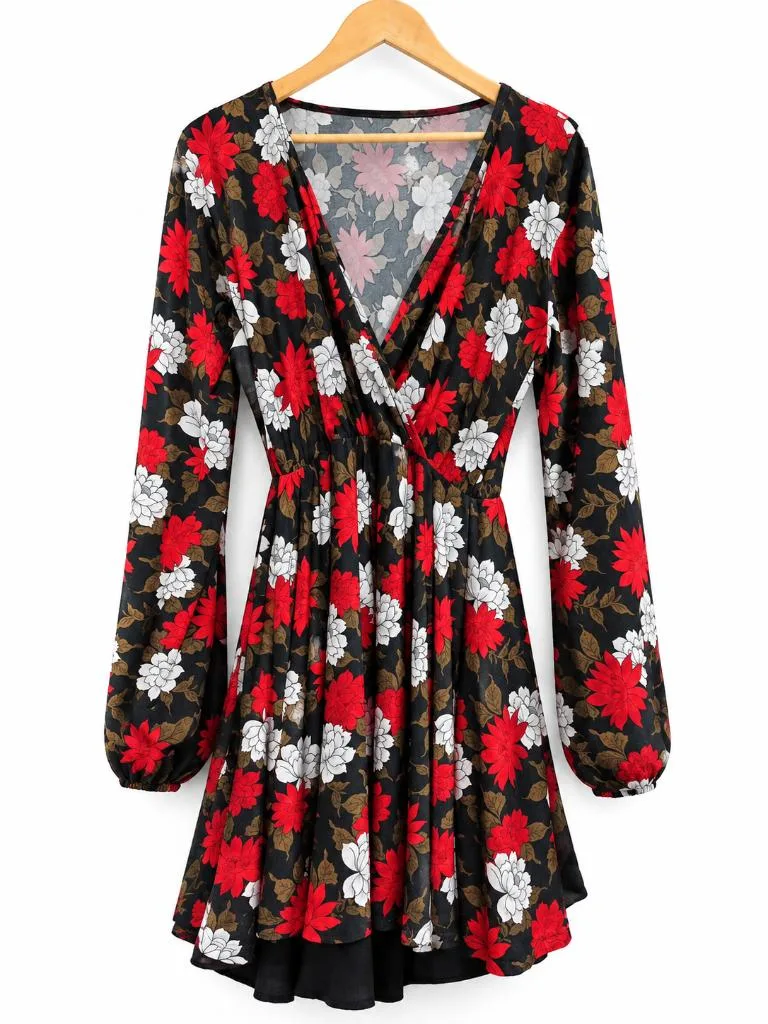 Vestido Dama Negro con Rosas