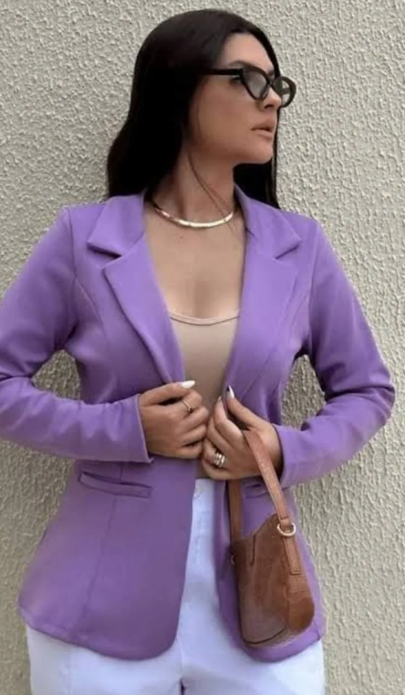 Blazer Dama Lila Manga Tres Cuartos