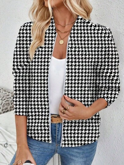 Blazer Dama Blanco con Figuras Negras