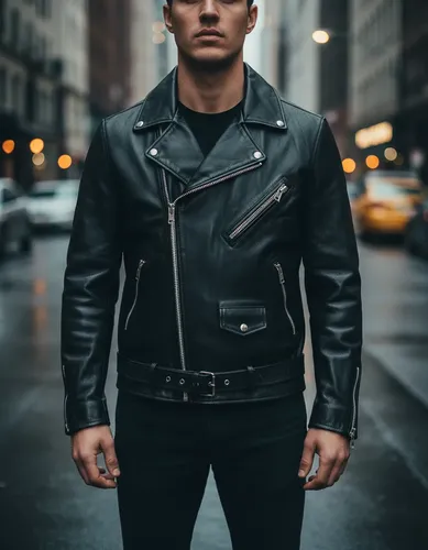 Chaqueta Cuero Rockera Hombre Negra