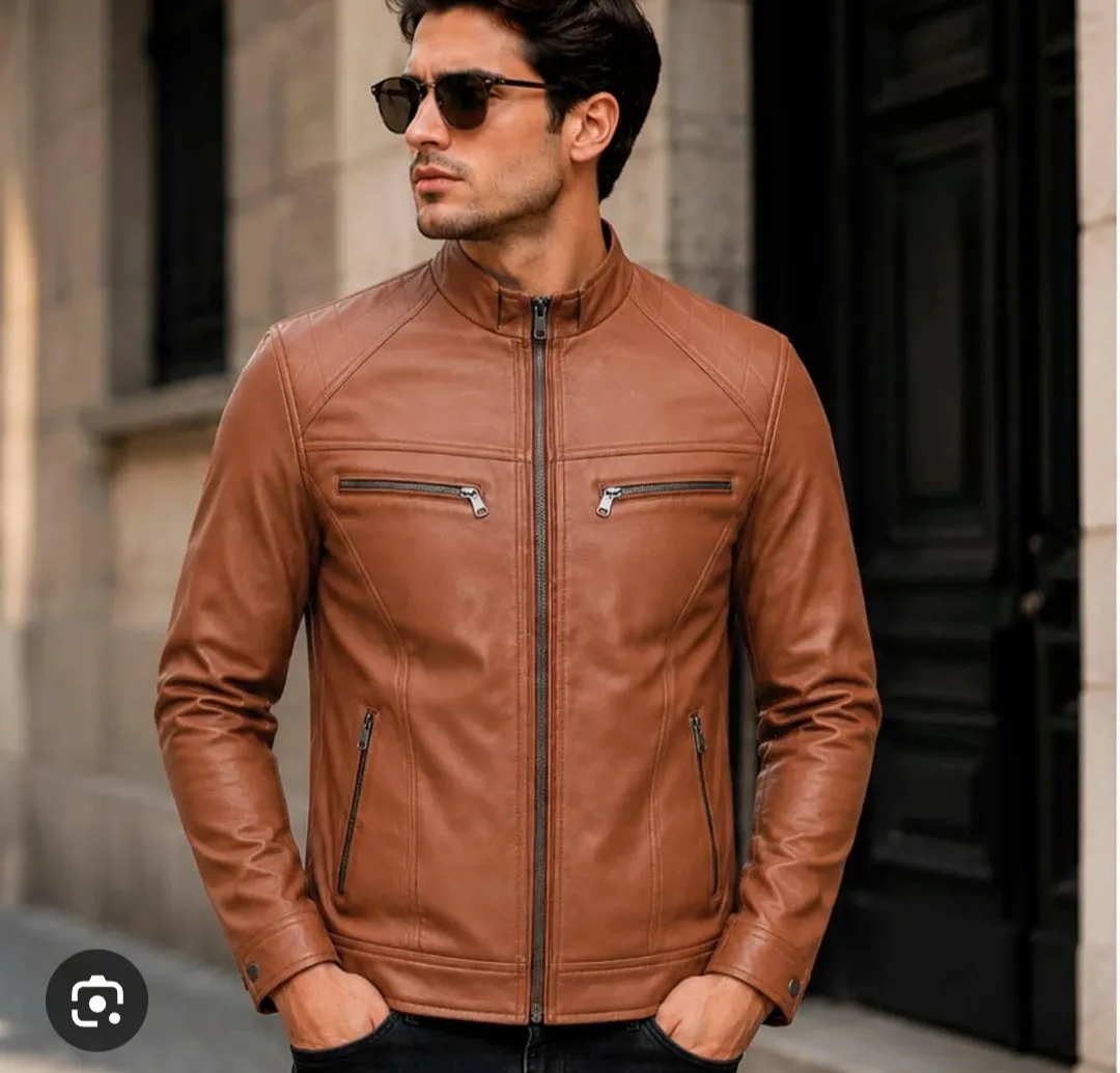 Chaqueta Cuero Clasica Hombre Café