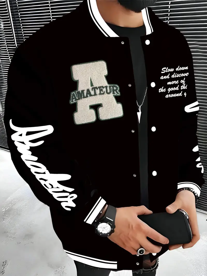 Chaqueta Beisbolera Algodón Negra Hombre
