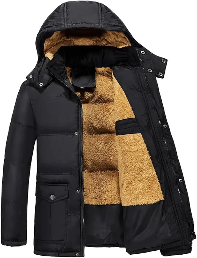 Chaqueta Parka Larga Hombre Negra con Capota