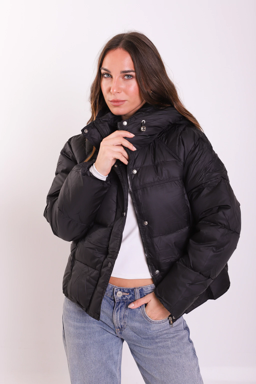 Chaqueta Impermeable Dama con Capota Negra