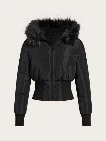Chaqueta Bomber Impermeable Dama Negra con Capota Felpa
