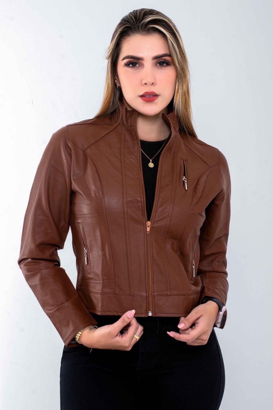 Chaqueta Cuero Cafe Dama
