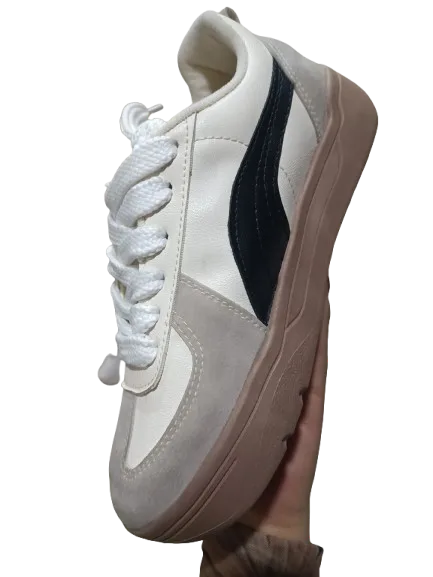 Zapato Nacional Blanco Raya Negra Suela Café Marrón