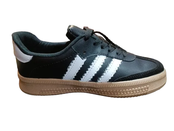 Zapato Negro 3 Rayas Blancas Suela Café