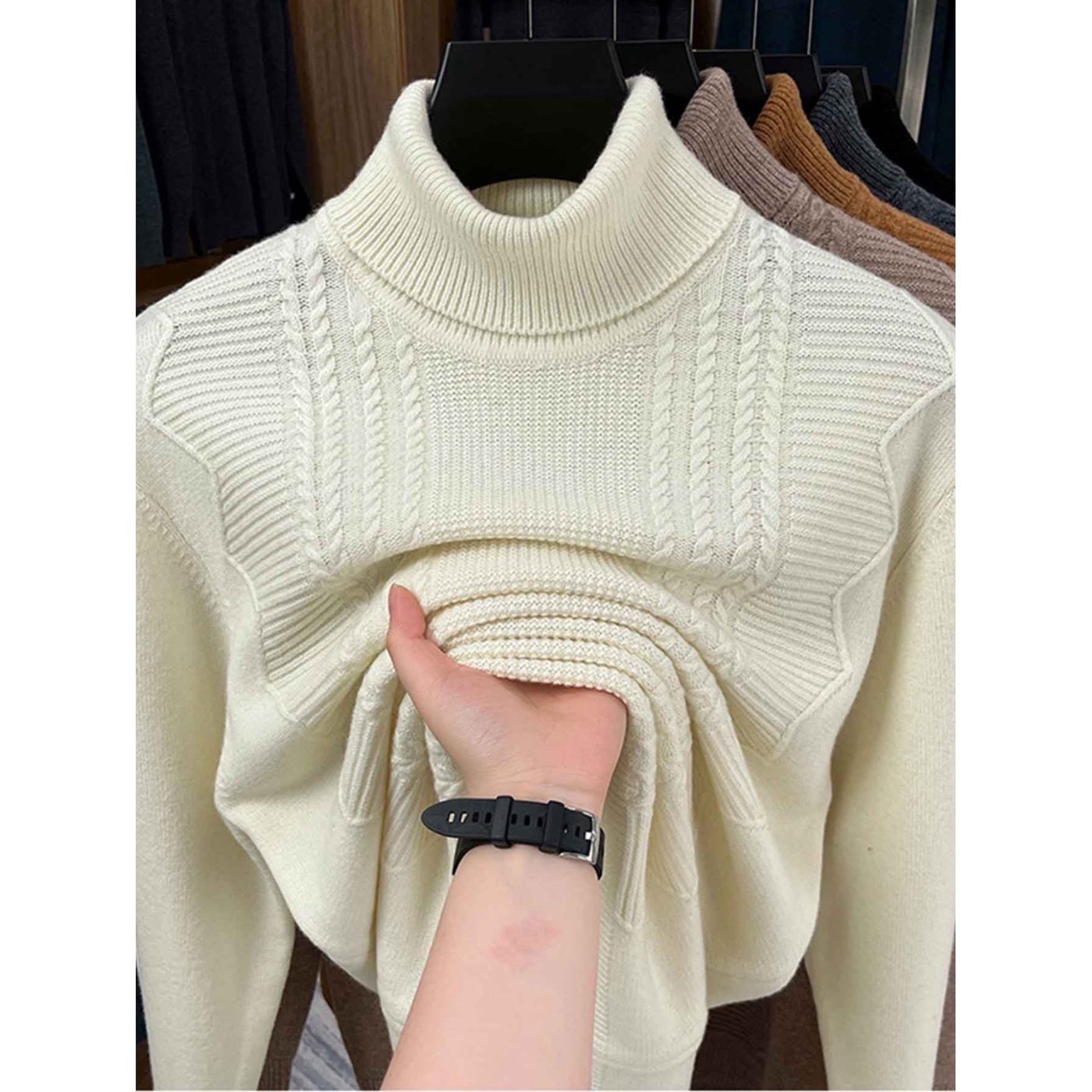 Buso Hilo Hombre Cuello Tortuga Blanco